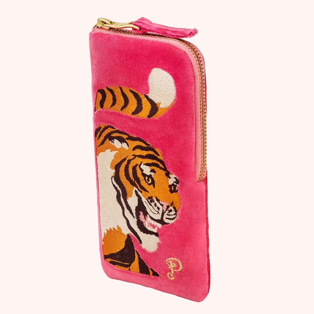 Powder UK Thrill of the Tiger luxury velvet sunglass case / zip closure - NWT